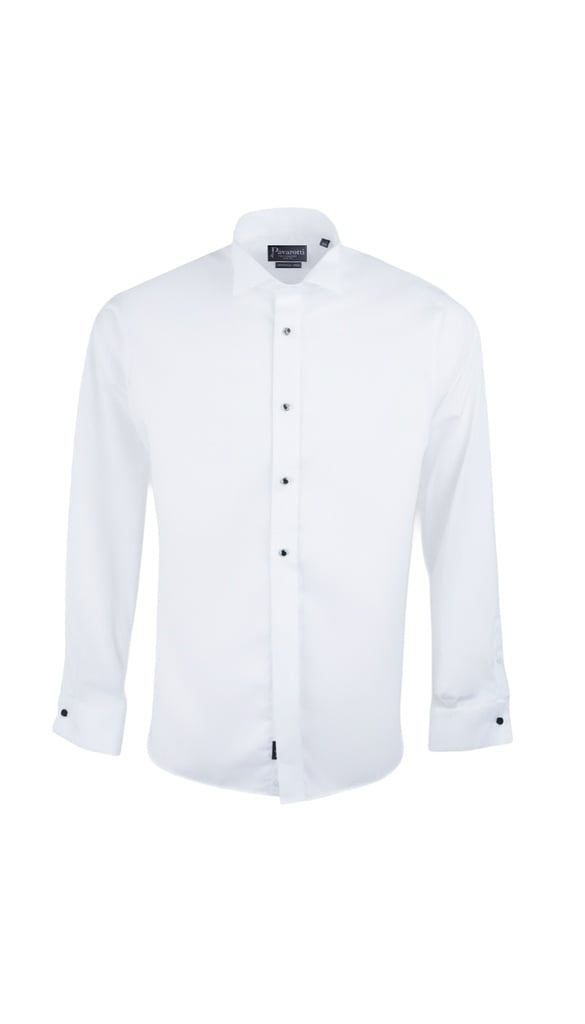 PAVAROTTI Shirt BHJK04001-2600447-W1 96% - 4% WHITE BOW TIE BIB CLASSIC DOUBEL CUF W-25 (S)
